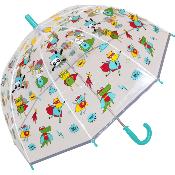 Parapluie enfant transparent - Parapluie garçon - Poignée turquoise - Animaux Super Héros
