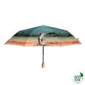 Parapluie pliant et écologique en plastique recyclé et manche en bois - Ouverture automatique - Large protection 96 cm -  Savannah - Vert