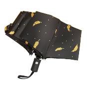 Parapluie pliant pour femme - Noir avec plume