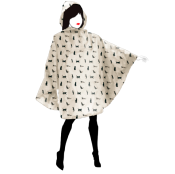 Poncho de pluie pour femme - Avec housse et bandes réfléchissantes devant et derrière - Ultraléger - Beige avec chat noir