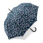 Grand parapluie automatique - Résistant au vent - Avec poignée courbée - Mille fleurs - Bleu