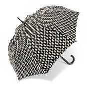 Grand parapluie automatique - Résistant au vent - Avec poignée courbée - Motif ondulés - Noir et blanc