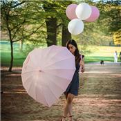 Parapluie droit - toile en forme de coeur - rose