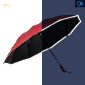 Parapluie automatique pour femme et homme - Avec bordure à bande réfléchissante - Rouge