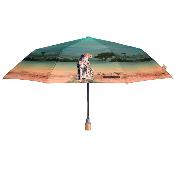 Parapluie pliant et écologique en plastique recyclé et manche en bois - Ouverture automatique - Large protection 96 cm -  Savannah - Vert