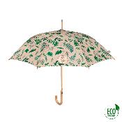 Parapluie écologique automatique - Toile en plastique recyclé et poignée en bois recyclé - Large protection de 102 CM de diamètre - Feuilles