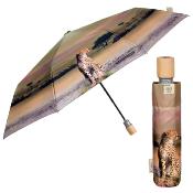 Parapluie pliant et écologique en plastique recyclé et manche en bois - Ouverture automatique - Large protection 96 cm -  Savannah - Beige