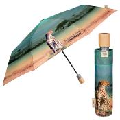 Parapluie pliant et écologique en plastique recyclé et manche en bois - Ouverture automatique - Large protection 96 cm -  Savannah - Violet