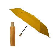 Parapluie pliant avec poignée en bois - Résistant au vent - Ouverture et fermetures automatiques - Jaune moutarde