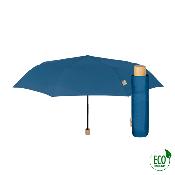 Parapluie pliant et écologique en plastique recyclé et manche en bois - Ouverture automatique - Large protection 97 cm -  Bleu