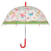 Parapluie cloche pour enfants - Système d'ouverture automatique - Parapluie fille - Manche rouge - Papillons