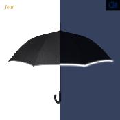 Parapluie long pour femme et homme - Ouverture automatique - Protection Extra Large 120 cm - Motif chevrons - Noir avec bordure réfléchissante