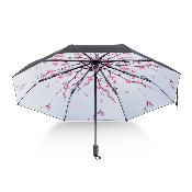 Parapluie pliant - Résistance au vent  - Imprimé fleurs de cerisier à l'intérieur et noir à l'extérieur