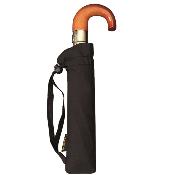 Parapluie pliant compact automatique pour homme et femme - Résistant au vent - Avec poignée courbe en bois et sangle de transport - Noir