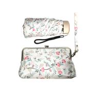 Parapluie mini et léger pour femme - Fourni avec pochette style PORTE MONNAIE - Blanc à motif fleuri