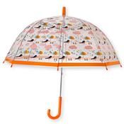 Parapluie cloche enfant - Transparent - imprimé oiseaux - Bordure et Poignée orange