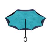 Parapluie bleu marine à ouverture inversée- Toile intérieure turquoise