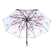Parapluie pliant - Résistance au vent  - Imprimé fleurs de cerisier à l'intérieur et noir à l'extérieur