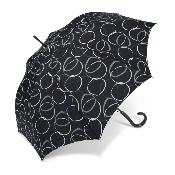 Grand parapluie automatique - Résistant au vent - Avec poignée courbée - Cercles - Noir