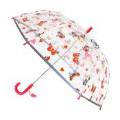 Parapluie cloche transparent enfant - Papillon rose - Coupe-vent - Bordure réfléchissante pour une grande visibilité la nuit - Transparent avec poignée rose