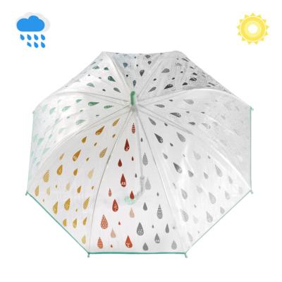 Parapluie cloche Enfant - Baleines sécurisées - Parapluie transparent avec gouttes de pluie qui changent de couleur - Poignée verte