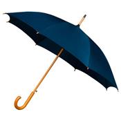 Parapluie long unisexe - Ouverture automatique - Manche et poigne canne bois - Bleu fonc