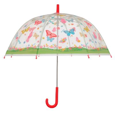 Parapluie cloche pour enfants - Système d'ouverture automatique - Parapluie fille - Manche rouge - Papillons