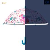 Parapluie transparent enfant - Résistant au vent - Bordure réflechissante pour être visible la nuit - Parapluie fille - Licorne